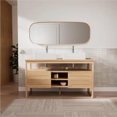 Immagine prodotto di Mobile lavabo doppio ATOLL 140 cm + lavandini + rubinetteria + specchio
