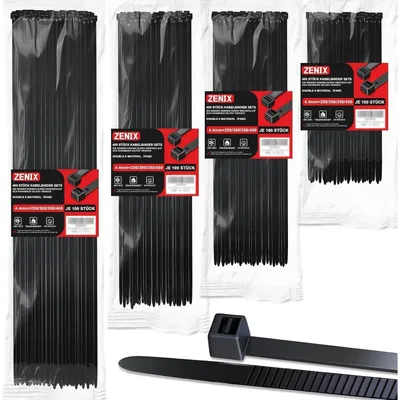 Produktbild von Profi-Kabelbinder Set 400 Stück 200/300/350/400 mm UV-beständig 28kg Zugfestigkeit Innen- & Außenbereich