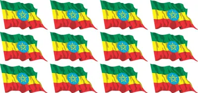 Produktbild von Mini Aufkleber Set - Pack wehend - 50x31mm - selbstklebender Sticker - Äthopien - New Flag  Flagge / Banner / Standarte fürs Auto, Büro, zu Hause und die Schule - 12 Stück