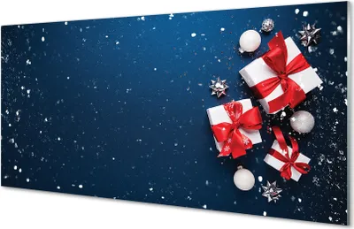 Produktbild von Glasbilder 120x60 Wandkunst Geschenke Kugeln Schnee