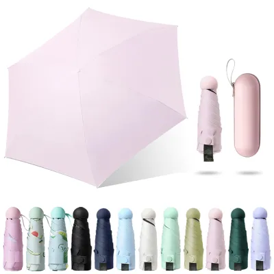 Produktbild von Sonnenschirm gefaltet, ultraleicht, sechsteilig, mit Box-Schutz, UV-Schatten, Sonnenschein, Regen, doppelter Verwendungszweck, ideal für Reisen, Mädchen und Frauen