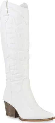Produktbild von VAN HILL Damen Leicht Gefütterte Cowboystiefel Stiefel Stickereien Schuhe 839927, Farbe: Weiß, Größe: 37