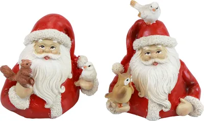 Produktbild von Weihnachtsmann Figuren mit Waldtieren, Dekorative Weihnachtsdeko, Polyresin, 2er Set, 10cm, 2 Stück