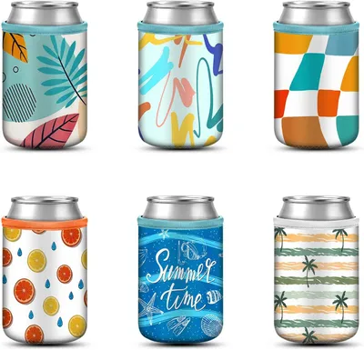 Productafbeelding van Fintie 6x 12oz herbruikbare bierbar-koelhuls - Geïsoleerde neopreen drankhulzen voor bierflessen en limonades - (335ml - 6 kleuren)