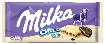 Productafbeelding van Milka Oreo White, witte chocolade, 100 g, 2347 kJ, 562 kcal, 34 g, 19 g