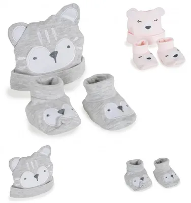Produktbild von Cangaroo Babymütze und Füßlinge Rey 100 % Baumwolle, Erstlingsmütze Umfang 37 cm grau