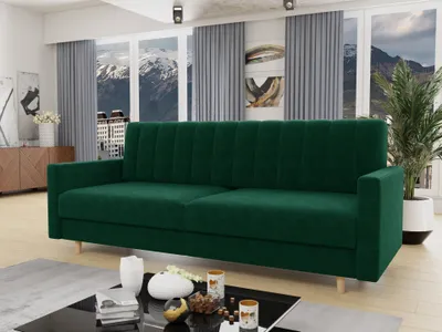 Produktbild von Schlafsofa Sara - Sofa mit Bettkasten und Schlaffunktion, Bettsofa, Schlafcouch mit Holzfüße, Velours (Grün (Kronos 19))