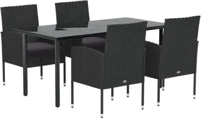 Produktbild von vidaXL 5-tlg. Garten-Essgruppe mit Kissen Schwarz Poly Rattan