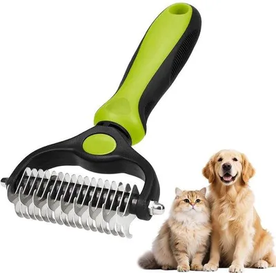 Produktbild von Hundebürste, beidseitig – Hundebürste für kurz- und langhaarige Hunde – Katzenbürste – Edelstahl – Rutschfester Griff – Entfernt lose Haare – Tierbürste