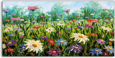 Produktbild von Coloray Acrylbild 140x70  Wandbild Acrylbilder Gemälde von Blumen wiese modern