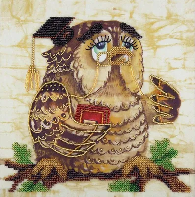 Produktbild von Panna Stickpackung Perlenstickerei "Weise Eule" 20,5x20,5cm, Stickbild vorgezeichnet
