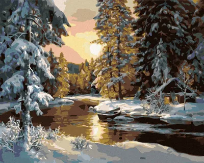 Obrázok produktu pre Zuty - Maľovanie podľa čísel - CHATA V ZIMNEJ KRAJINE, 40x50 cm, vypnuté plátno na rám