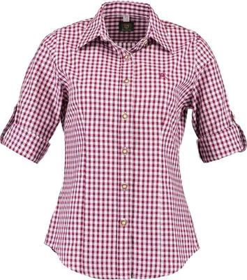 Produktbild von German Wear Trachtenbluse für Trachten lederhosen bluse Trachtenmode kariert, Größe:40, Farbe:Weinrot