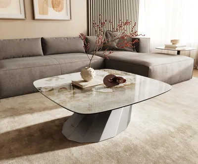 Produktbild von DELIFE Couchtisch Edge Boot 90x90 cm Keramik Minas Melange Parabi Edelstahl gebürstet