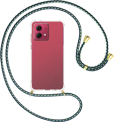 Produktbild von Handykette Backcover-Schutzhülle mit Band (Metall goldfarben) für Motorola Moto G84 5G (6.5'') - grün/blau/weiß