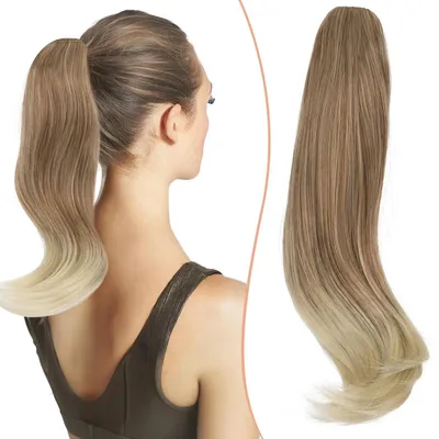 Produktbild von Haarteil Pferdeschwanz mit Klammer 30cm Gewellt Synthetisch Dunkelblond / Bleichblond