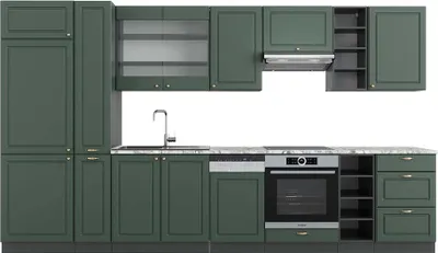 Produktbild von Küchenzeile Vicco Fame-Line Grün-Gold Landhaus/Anthrazit 355 cm , AP Marmor, Model 49304