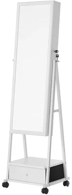 Produktbild von Schmuckspiegel - Spiegelschrank auf Rollen - Weißes MDF - 37 x 10 x 108,5 cm