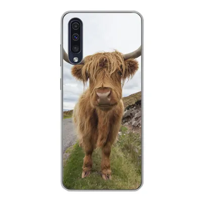 Produktbild von MuchoWow® Handyhülle Schutzhülle Hülle für Samsung Galaxy A30s Schottischer Highlander - Hörner - Berg Silikon Softcase Handy Hülle - Karteninhaber