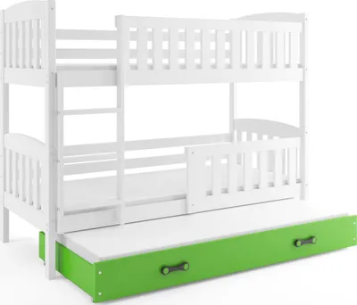 Produktbild von Interbeds Etagenbett QUBA für drei Kinder 190x90cm aus Kiefernholz in Weiß+Grün