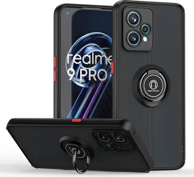 Produktbild von OPPO Realme 9 Pro Hülle, Ring Halter Ständer Matte Transluzent TPU Rahmen Stoßfest Schutzhülle für OPPO Realme 9 Pro Dunkelgrau