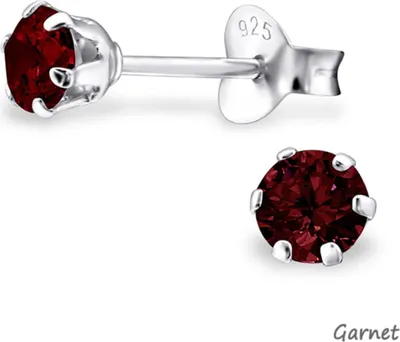 Produktbild von Zirkonia Ohrstecker Silber: Runde Kristall Ohrringe Garnet