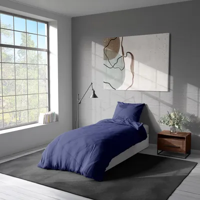 Produktbild von Livessa Renforcé Bettwäsche 155x220 cm mit Kissenbezug 80x80 cm, 100% Baumwolle – Bettbezug mit Reißverschluss, Navy