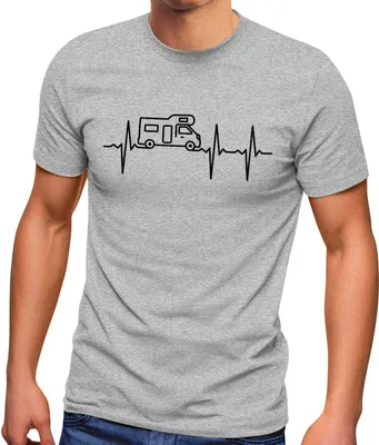Produktbild von Herren T-Shirt Wohnmobil Camper Camping Herzschlag EKG Fun-Shirt lustig Moonworks® grau-meliert 4XL