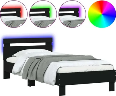 Produktbild von vidaXL Bettgestell mit Kopfteil und LED-Leuchten Schwarz 90x200 cm