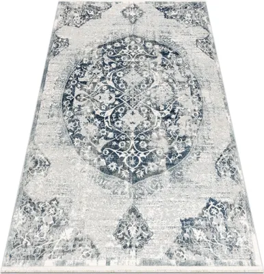 Produktbild von DISTIN 0820A marineblau / blau / weiß moderner Teppich - Ornament, Vintage, Fransen Blau 80x150 cm