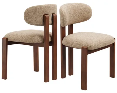 Produktbild von COLAMY 2er-Set Esszimmerstühle aus Chenille, braunes Massivholz, bequeme Sitzfläche, nordischer Stil, Camel