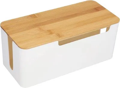Produktbild von Famanu Kabelbox mit Bambusdeckel - Kabelorganizer für Büro und Zuhause