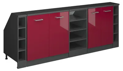 Produktbild von Küchenschrank für Dachschrägen Vicco R-Line Rot Hochglanz 210 cm 5er Set Schrankkorpuss 60 cm Tiefe, Model 59950