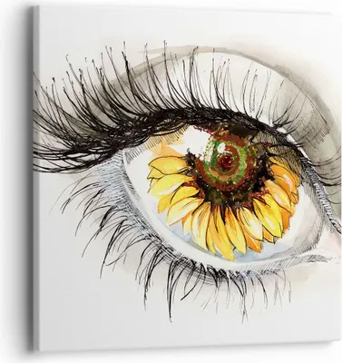 Produktbild von Bild auf Leinwand - Leinwandbild - Sonnenblume Auge Computer Blume - 40x40cm - Wand Bild - Wanddeko - Leinwanddruck - Bilder - Kunstdruck - Wanddekoration - Leinwand bilder - Wandkunst - AC40x40-3003