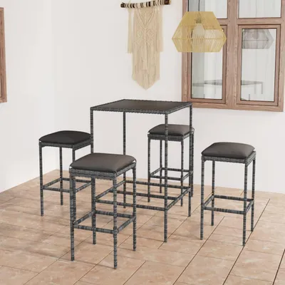 Obrázek produktu pro 5dílný zahradní barový set s poduškami polyratan černý Šedá / 4