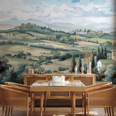 Produktbild von Vlies Fototapete - Landscape with Green Fields and Trees Tuscan Sunny View 450x315 cm Landschaften c-H-10043-a-a