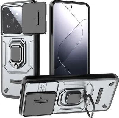 Obrázek produktu pro Pouzdro pro Xiaomi 14 Pro dvouvrstvé pouzdro s posuvnou ochranou kamery a držákem prstenu, stojánek Šedá