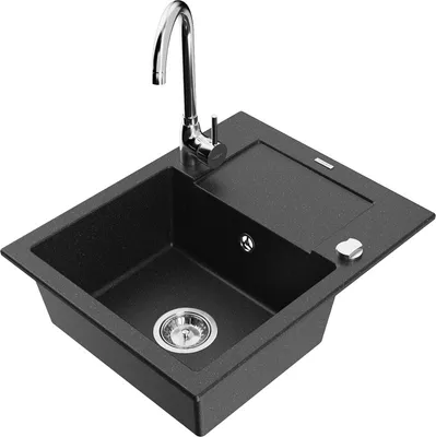 Produktbild von Mexen Enzo 1 Becken-Granitspüle mit Abtropffläche und Mischbatterie Telma, Schwarz/Silber - 6506-73-670200-00