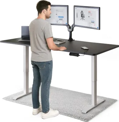 Produktbild von DESKSPACE PRO Elektrisch höhenverstellbarer Schreibtisch – 180x80 cm Memory & Kollisionsschutz, Computertisch Schwarz Tischplatte / Weißes Gestell