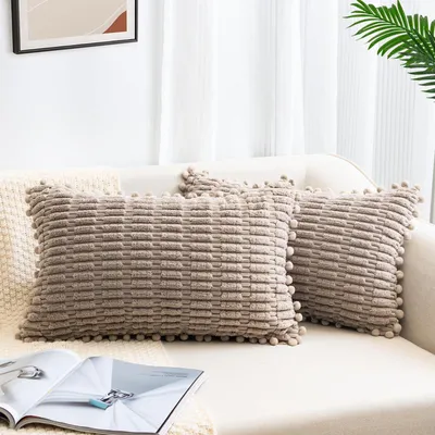 Produktbild von Set mit 2 Kissenbezügen (30 x 50 cm), Cord, weiche Sofakissen, Boho-Dekokissen, moderne Kissen für Sofa, Schlafzimmer, Zuhause, Auto, dekorative Kissenbezüge, Khaki