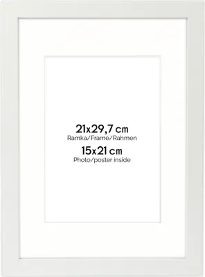 A white picture frame with text indicating dimensions.
