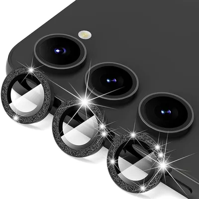 Immagine prodotto di Per Samsung Galaxy S25 Plus Fotocamera ad anello in alluminio glitterato + H9 Vetro duro temperato Nero