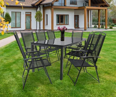 Produktbild von VCM 9-tlg Gartenmöbel Set | Sitzgruppe Essgruppe | 1x Tisch, 8x Stühle | Tisch Maße ca. H. 76 x B. 189 x T. 90 cm | Hochlehner Set 189S