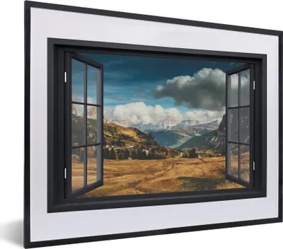 Produktbild von MuchoWow® MuchoWow® Gerahmtes Poster Aussicht - Weg - Berg 40x30 cm - Poster mit zchwarzem Bilderrahmen - Bilderrahmen - Poster im Rahmen