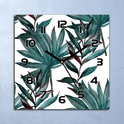 Produktbild von Wanduhr Echt-Glas-Küchenuhr Tropische Blätter Quarz Lautlos 30x30 Deko Bilder