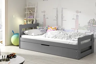Obrázok produktu pre Detská posteľ s úložným priestorom a matracom 90x200 LYDIE - Graphite