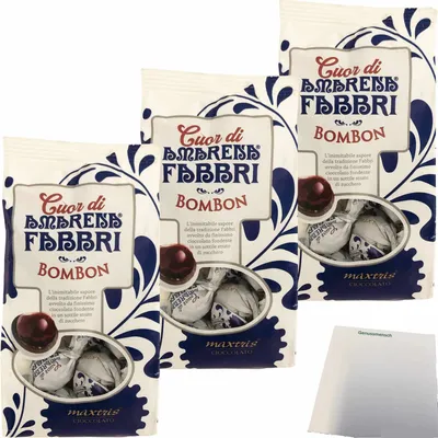 Produktbild von Fabbri Cuor di Amarena Bombon Praline mit Sauerkirschfüllung 3er Pack (3x150g Packung) + usy Block