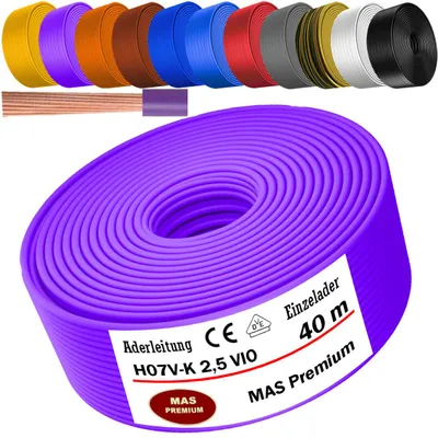 Productafbeelding van 40 meter aderkabel H07 V-K, paars (lila), enkeldradig, flexibel, 1x2,5 mm²