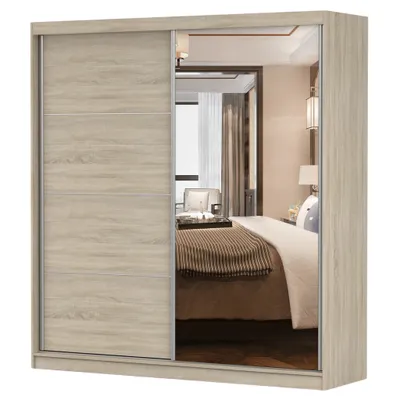 Image de Armoire à portes coulissantes Armoire 203cm Sonoma/Sonoma mat avec miroir et moulures Pola 42 S