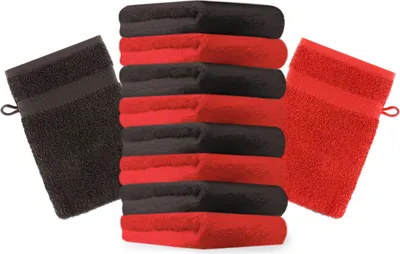 Produktbild von Betz 10 Stück Waschhandschuhe 16x21 cm PREMIUM 100% Baumwolle Farbe: rot und dunkelbraun